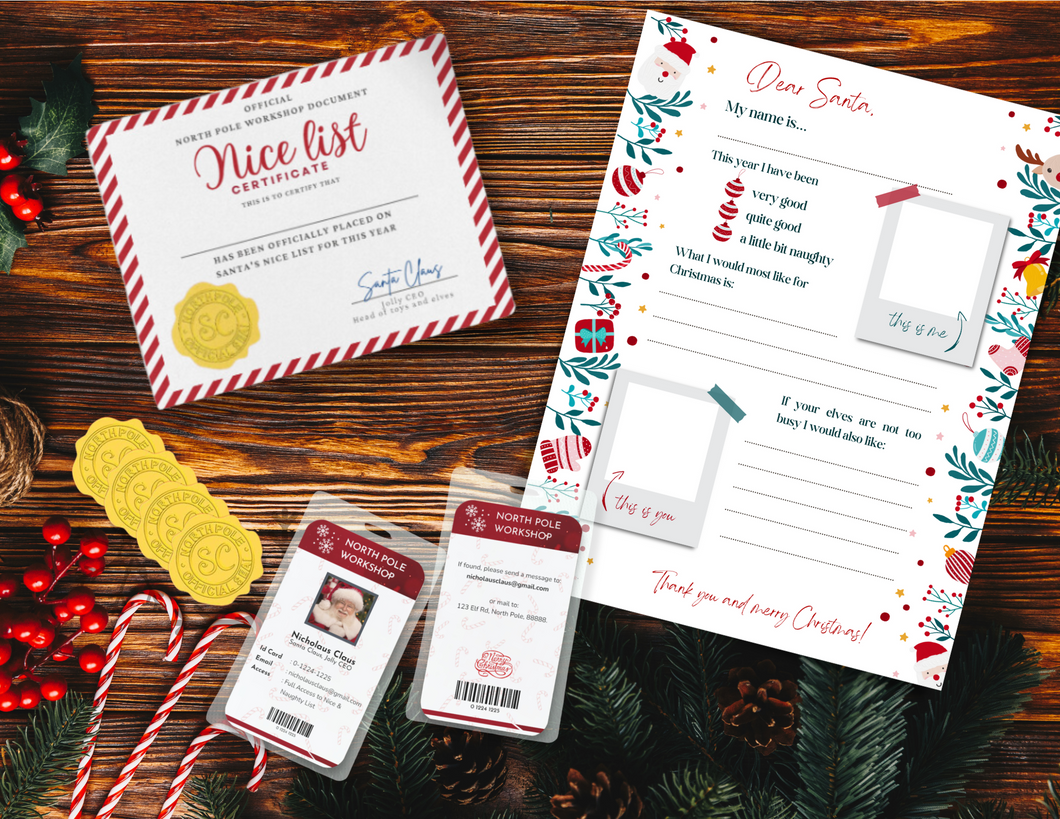 Santa Was Here Kit - Santa's ID, Nice List Certificate, Letters to Santa & Santa's Official Seal