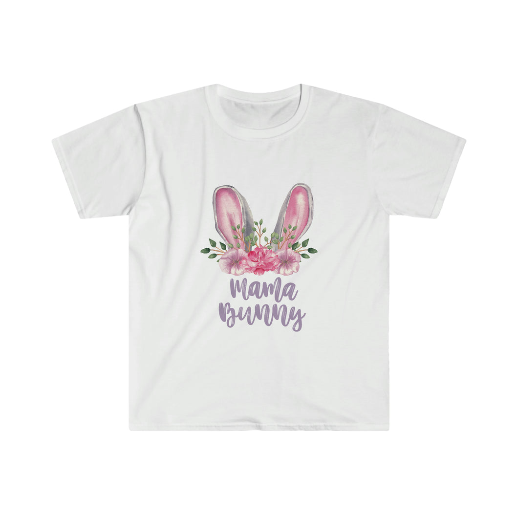 Mama Bunny Grey Ears with Purple and Pink Flowers - Easter T-Shirt - Easter Egg Hunt T-Shirt