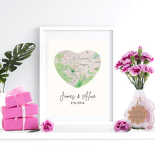 Load image into Gallery viewer, Personalized Map: 2 Hearts 1 Love - Valentine&#39;s Day Gift
