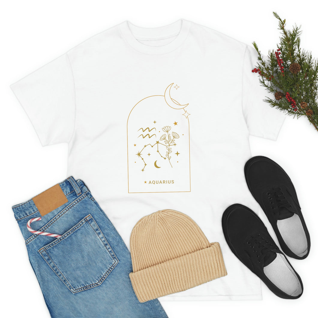 Aquarius Zodiac Constellation and Flowers - Astrology and Horoscope T-Shirt