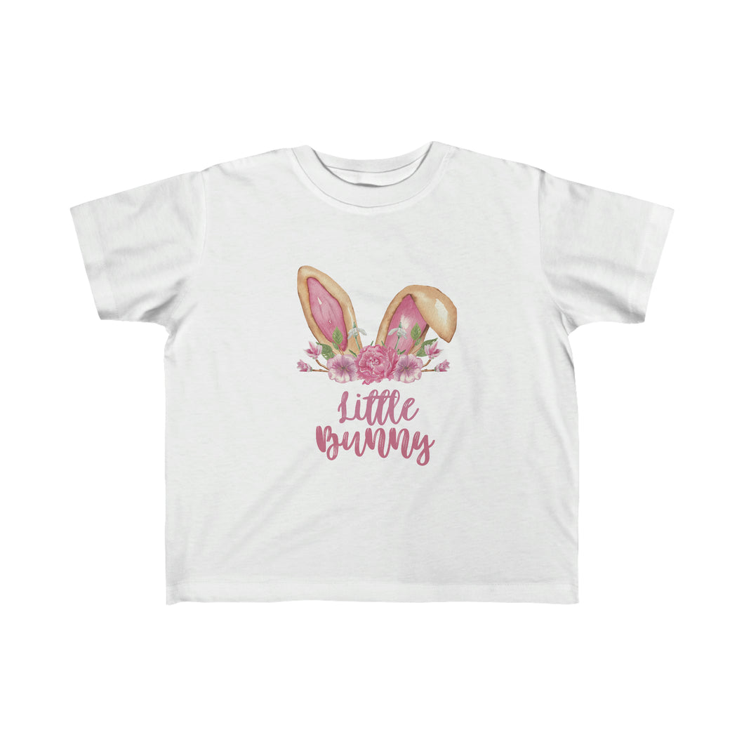 Little Bunny Brown Ears with Pink Flowers - Easter T-Shirt for Little Kids - Easter Egg Hunt T-Shirt